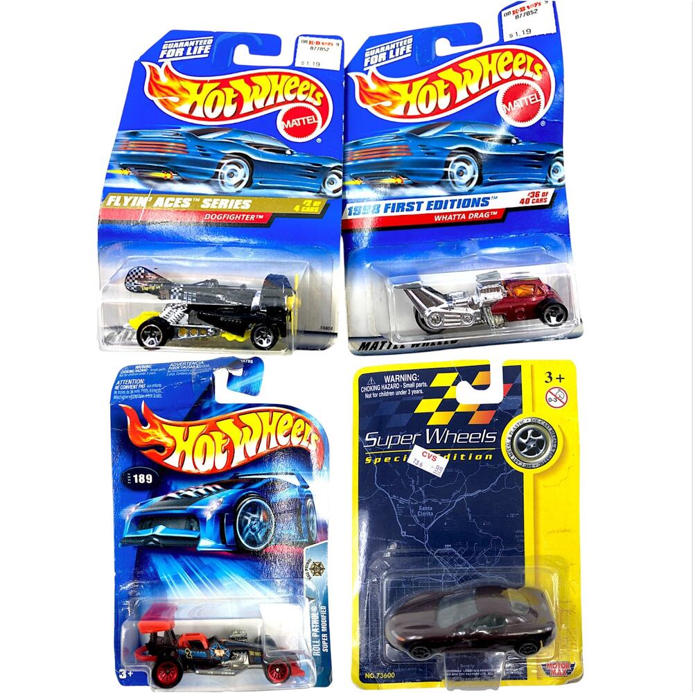 Hot Wheels & Super Wheels Mattel Die-Cast Toy Race Cars 1998 [Lot of 4] *New*